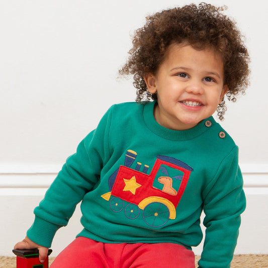 Kite Clothing Organic Boys' Sweatshirt- Moose & Train Appliqué