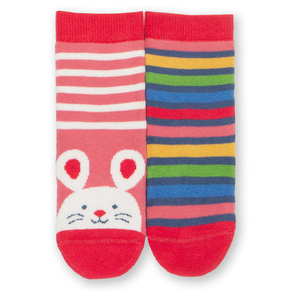 Kite Clothing Organic Girls' Grippy Socks 2-Pack- Mouse Pink