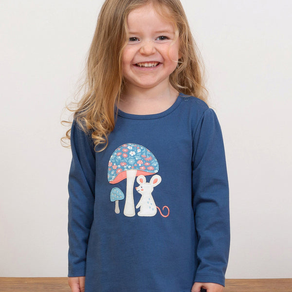 Girl wearing Kite organic Tunic- mouse house