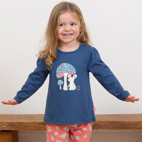 Girl wearing Kite organic Tunic- mouse house