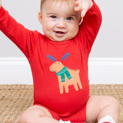 Kite Clothing Organic Long-Sleeved Baby Bodysuit- Mr. Moose Appliqué