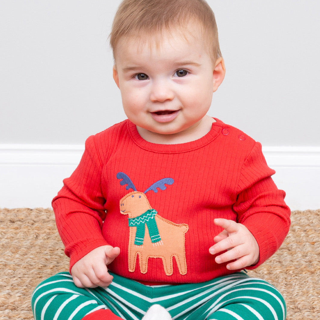 Kite Clothing Organic Long-Sleeved Baby Bodysuit- Mr. Moose Appliqué