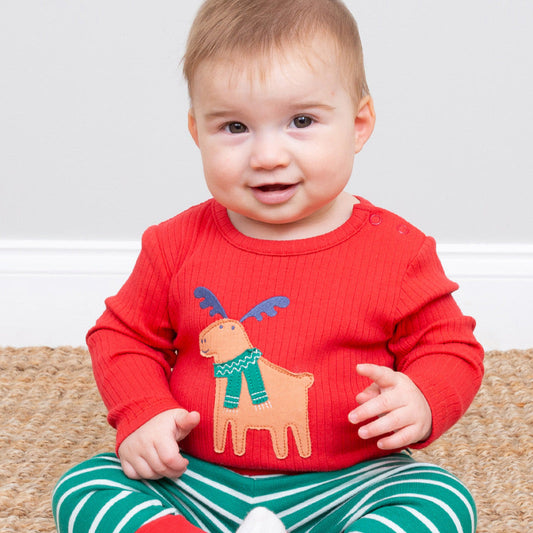 Kite Clothing Organic Long-Sleeved Baby Bodysuit- Mr. Moose Appliqué