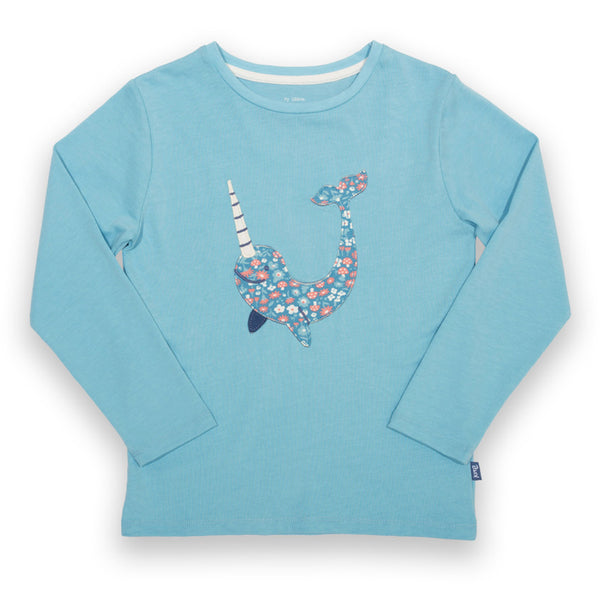 Kite organic T-shirt- narwhal appliqué, kids