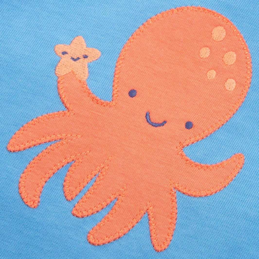 Orange octopus design on a blue background
