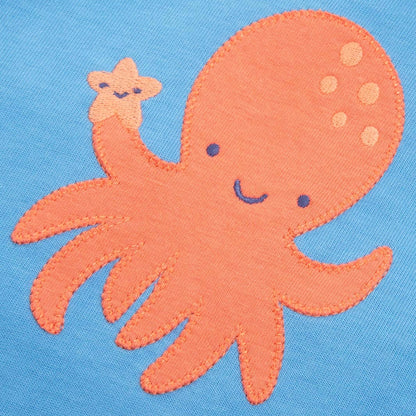 Orange octopus design on a blue background