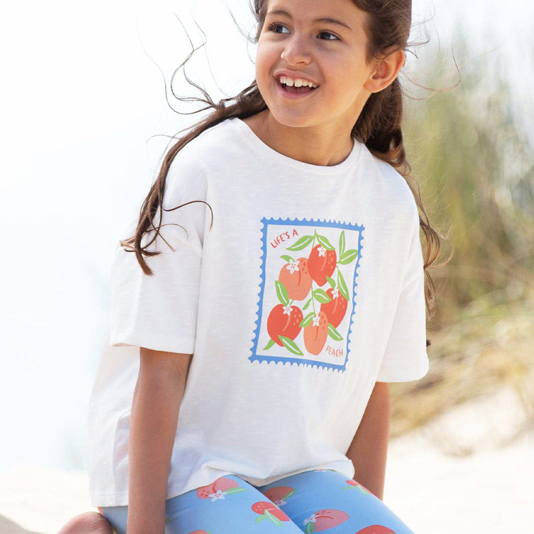 Organic Cotton Life's a Peach Print Short Sleeve Kids Boxy T-Shirt | Kite Clothing