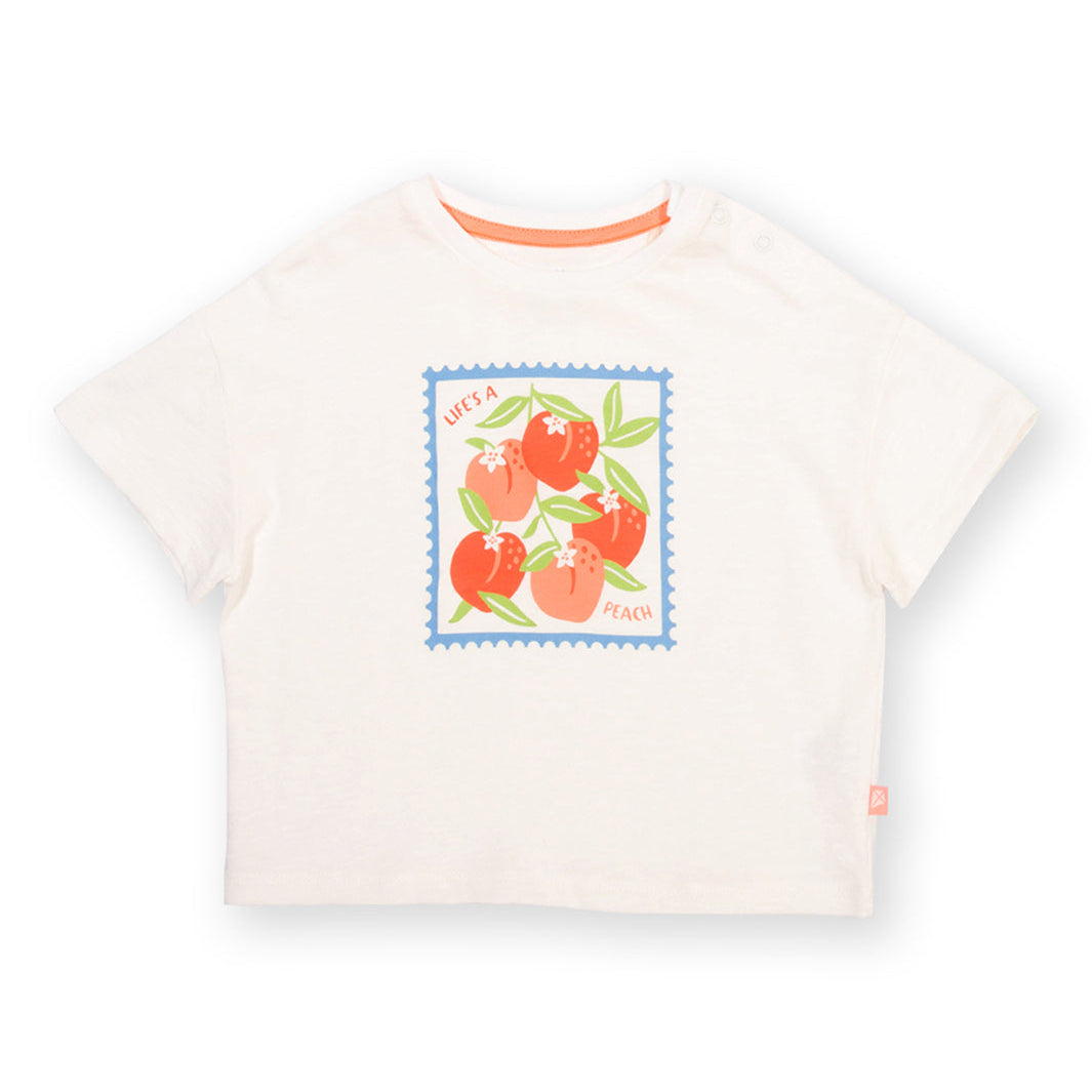 Organic Cotton Life's a Peach Print Short Sleeve Kids Boxy T-Shirt | Kite Clothing