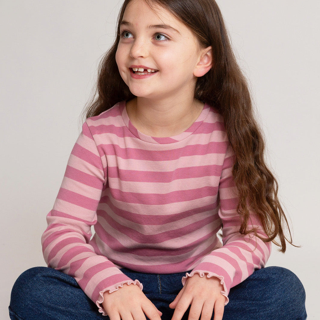 Kite Organic Cotton Long Sleeve Rib T-Shirt - Heather Pink Striped