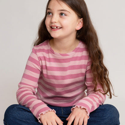 Kite Organic Cotton Long Sleeve Rib T-Shirt - Heather Pink Striped
