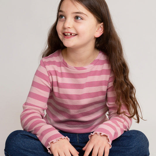 Kite Organic Cotton Long Sleeve Rib T-Shirt - Heather Pink Striped