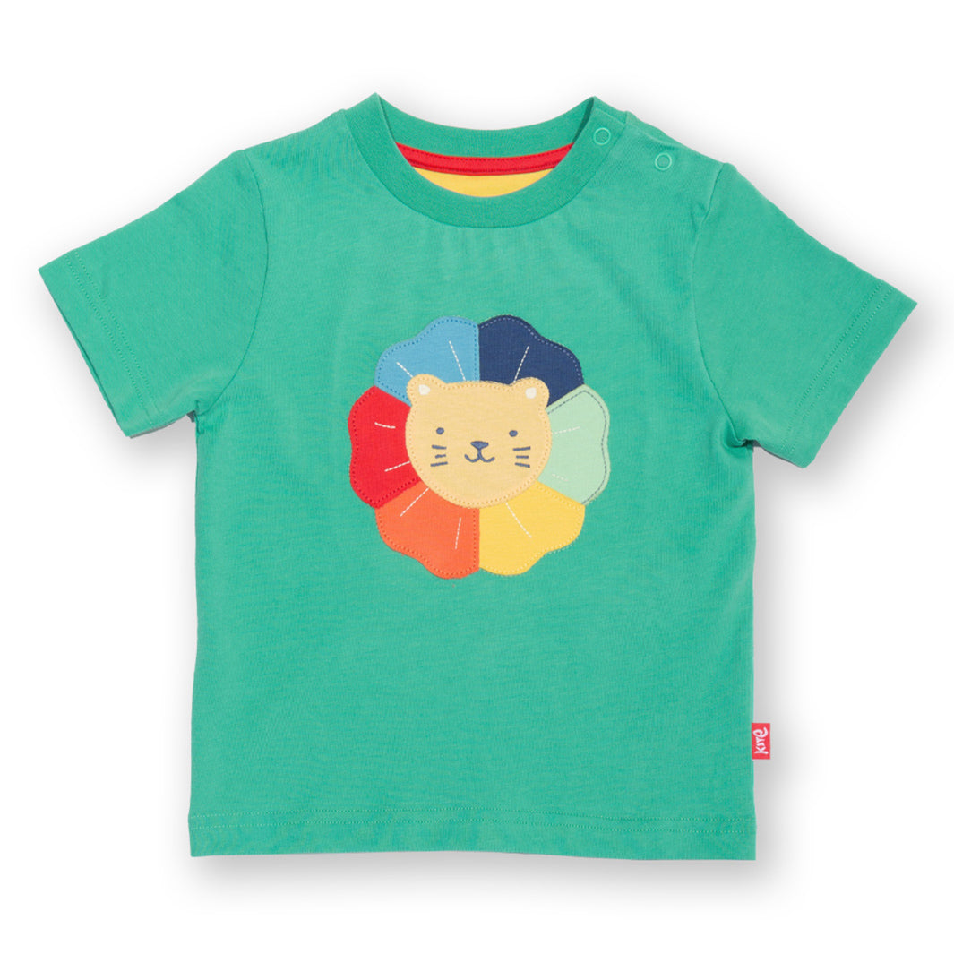 Kite organic T-shirt- rainbow lion appliqué