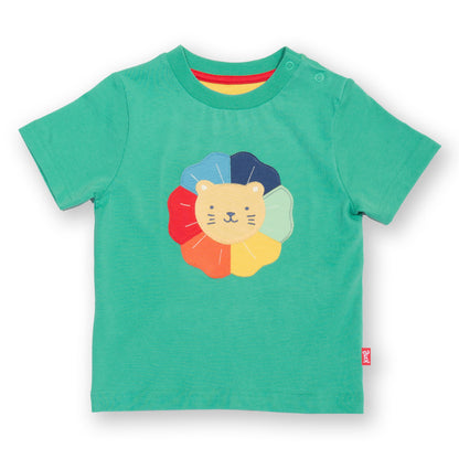 Kite organic T-shirt- rainbow lion appliqué