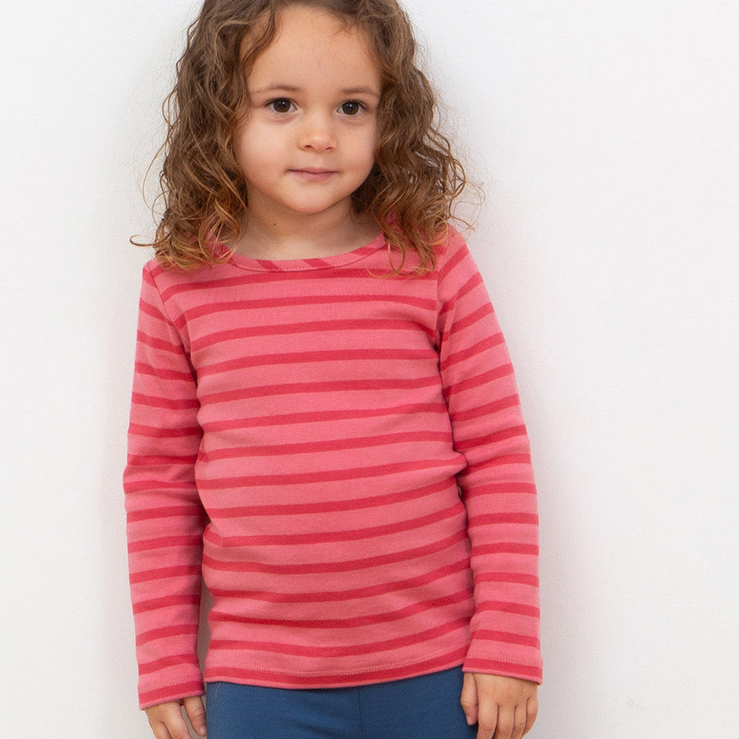 Kite Clothing Organic Girls' Long Sleeved T-Shirt- Rose Stripes