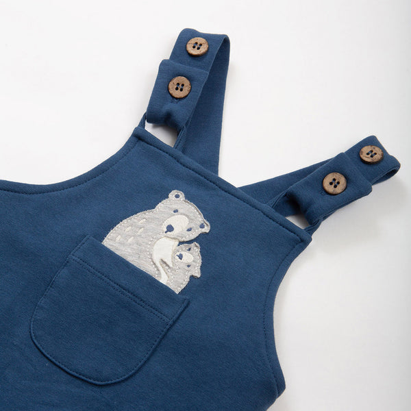 Kite organic Snuggle bear overalls, closeup