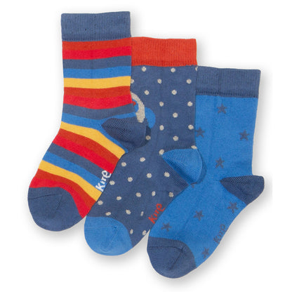 Kite Clothing Organic Boys' 3-Pack Socks- Space Pup, Dot & Stripe