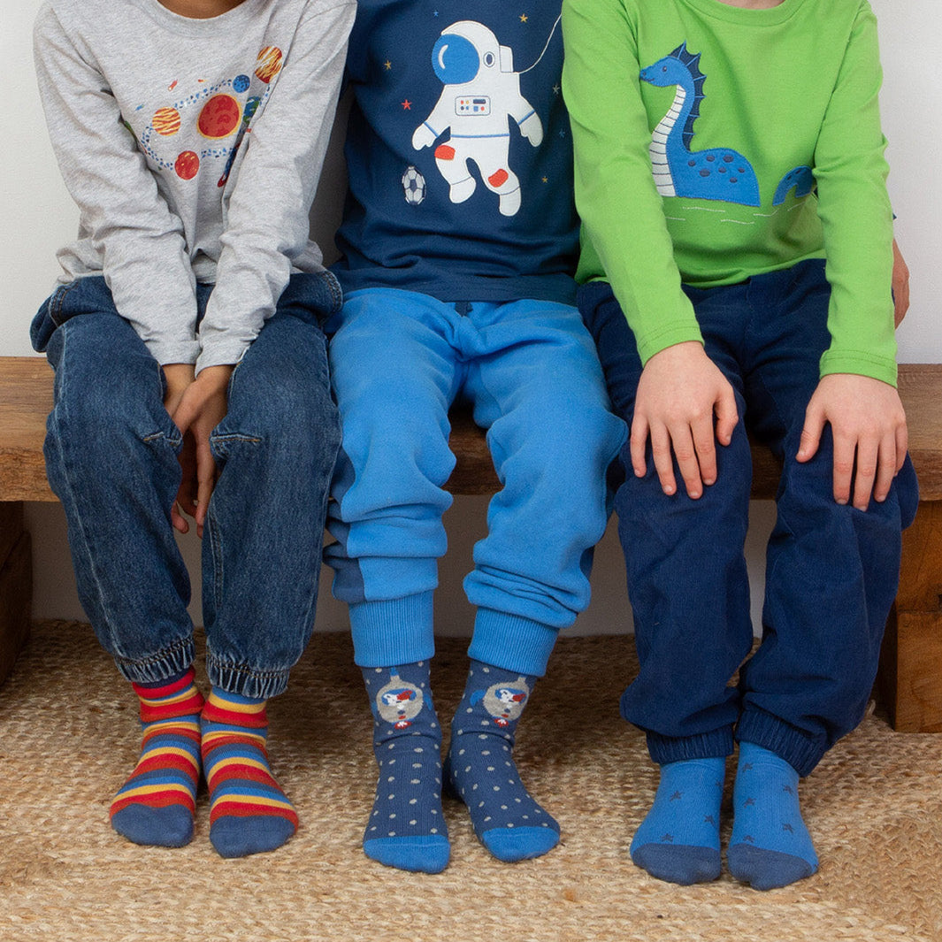 Kite Clothing Organic Boys' 3-Pack Socks- Space Pup, Dot & Stripe