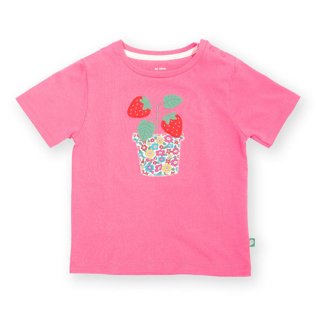 Organic Cotton Short Sleeve T-Shirt Strawberry Appliqué | Kite Clothing