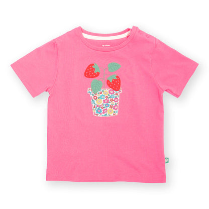 Organic Cotton Short Sleeve T-Shirt Strawberry Appliqué | Kite Clothing