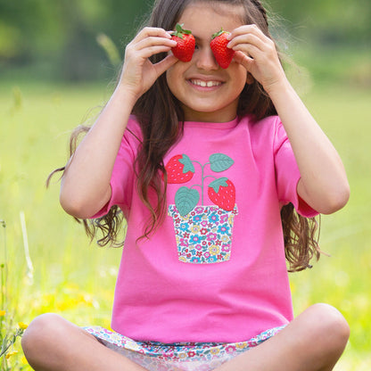 Organic Cotton Short Sleeve T-Shirt Strawberry Appliqué | Kite Clothing