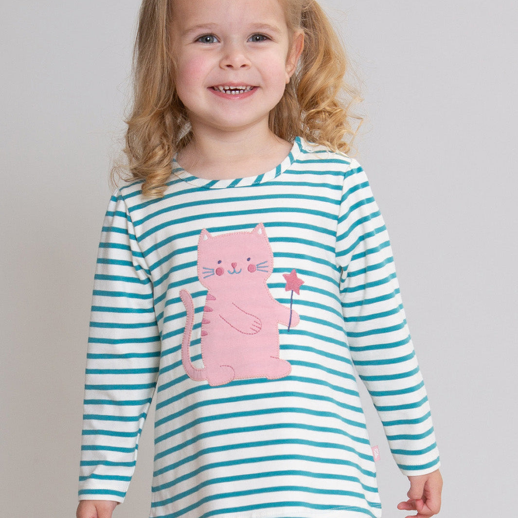Kite Organic Cotton Long Sleeve Tunic - Cat Appliqué