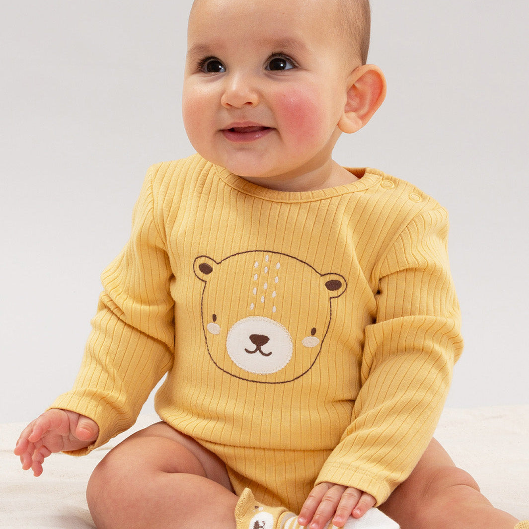 Organic Cotton Long Sleeve Bodysuit - Teddy Bear
