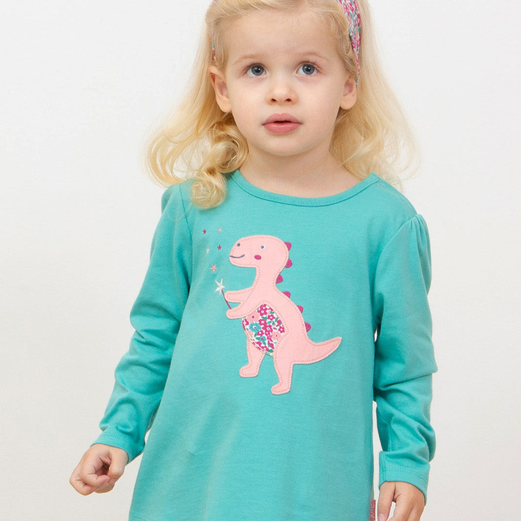 Kite Clothing Organic Long Sleeved Tunic- Dinosaur Magic Appliqué