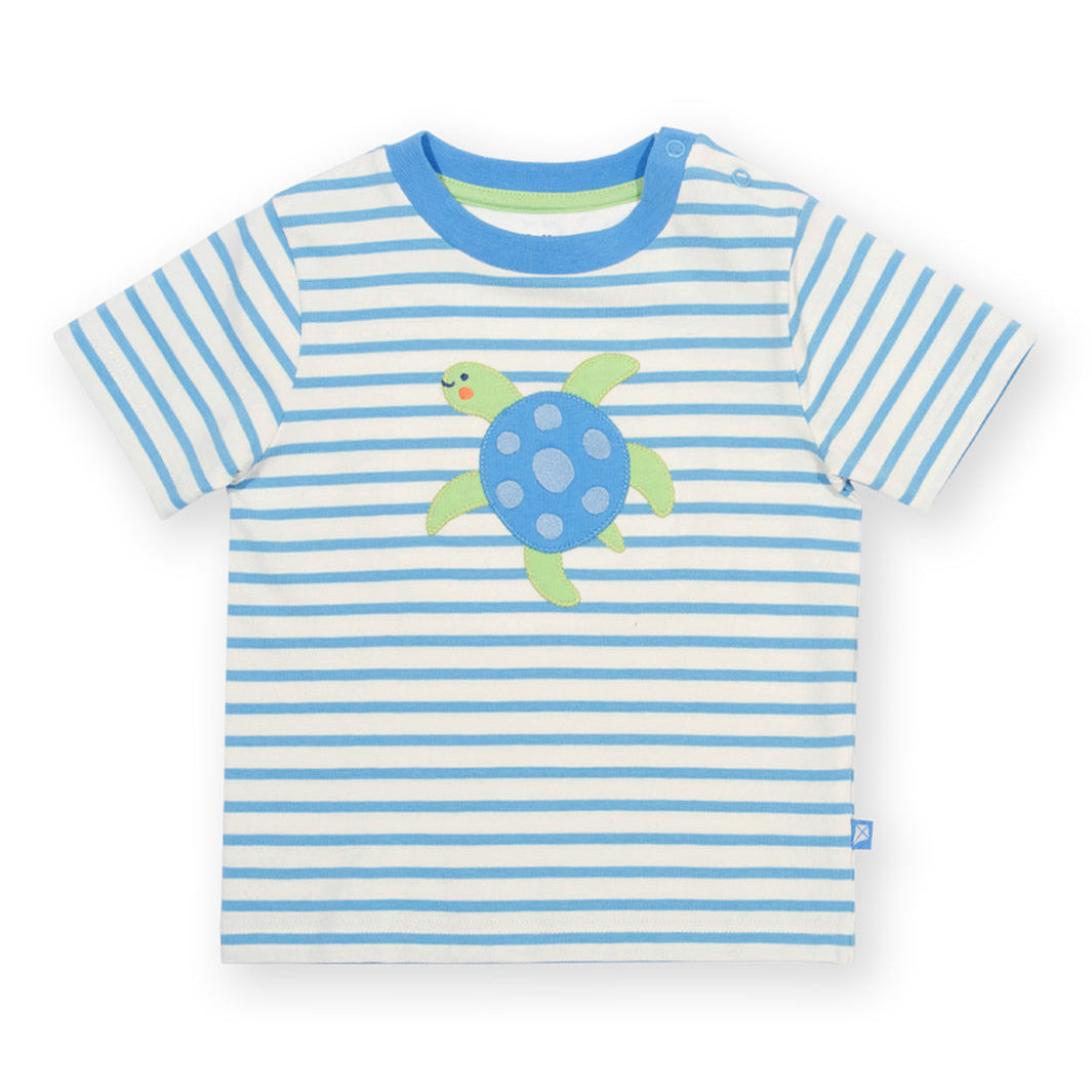 Organic Cotton Little Turtle Appliqué Short Sleeve Kids T-Shirt | Kite Clothing