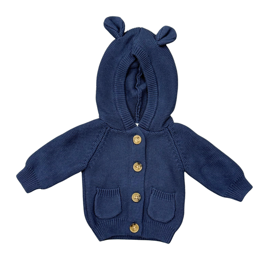 Cotton Knit Hoodie - Navy