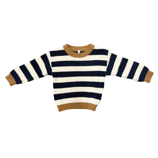 Cotton Knit Sweater - Charcoal Bronze Stripe
