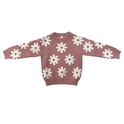 Cotton Knit Sweater - Rose Daisies