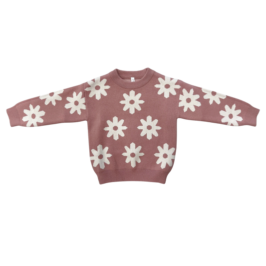 Cotton Knit Sweater - Rose Daisies