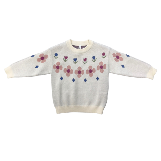 Cotton Knit Sweater - Tulip Intarsia