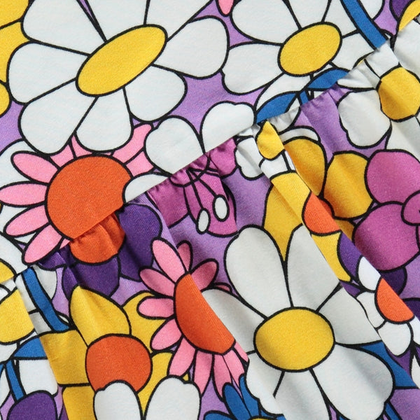 Samfolk organic Short sleeved dress- flowers, viola, closeup