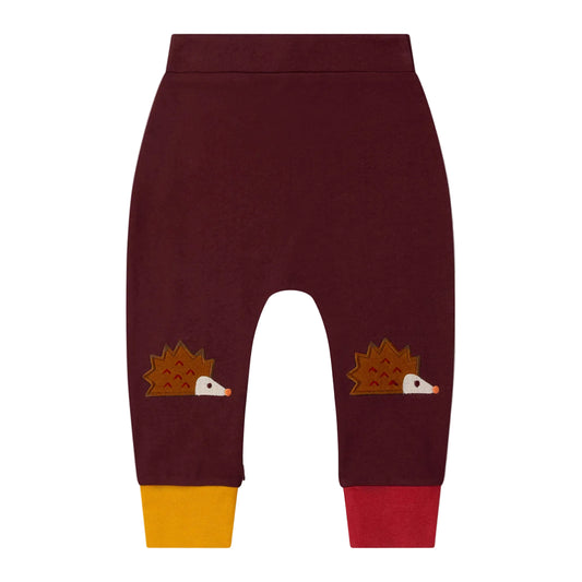Little Green Radicals Organic Cotton Knee Patch Joggers - Brown Hedgehog