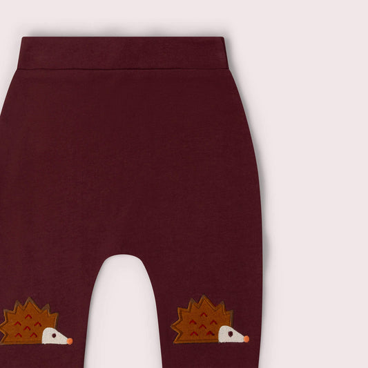 Little Green Radicals Organic Cotton Knee Patch Joggers - Brown Hedgehog