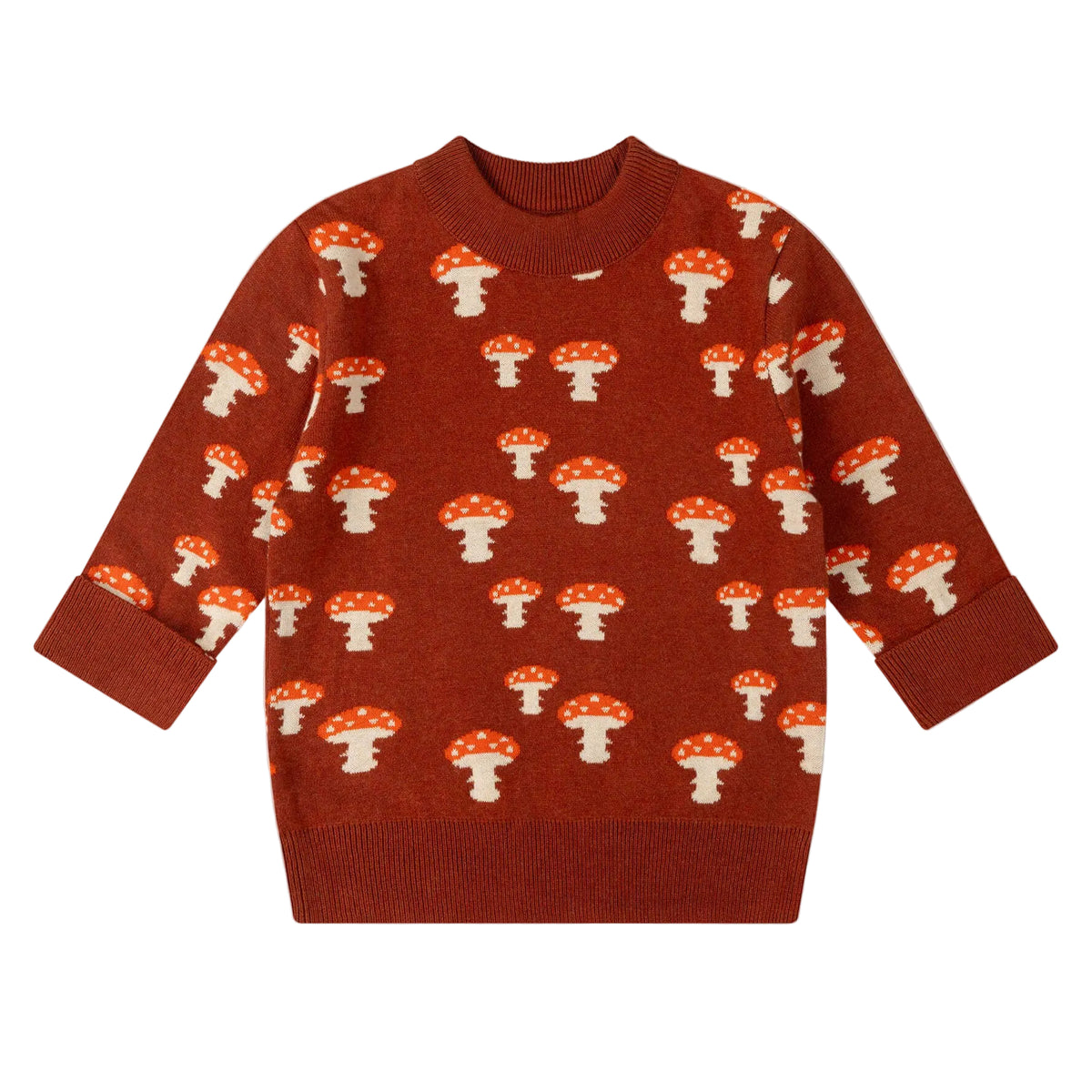 Little Green Radicals Organic Cotton Knitted Sweater - Rust, Mushrooms