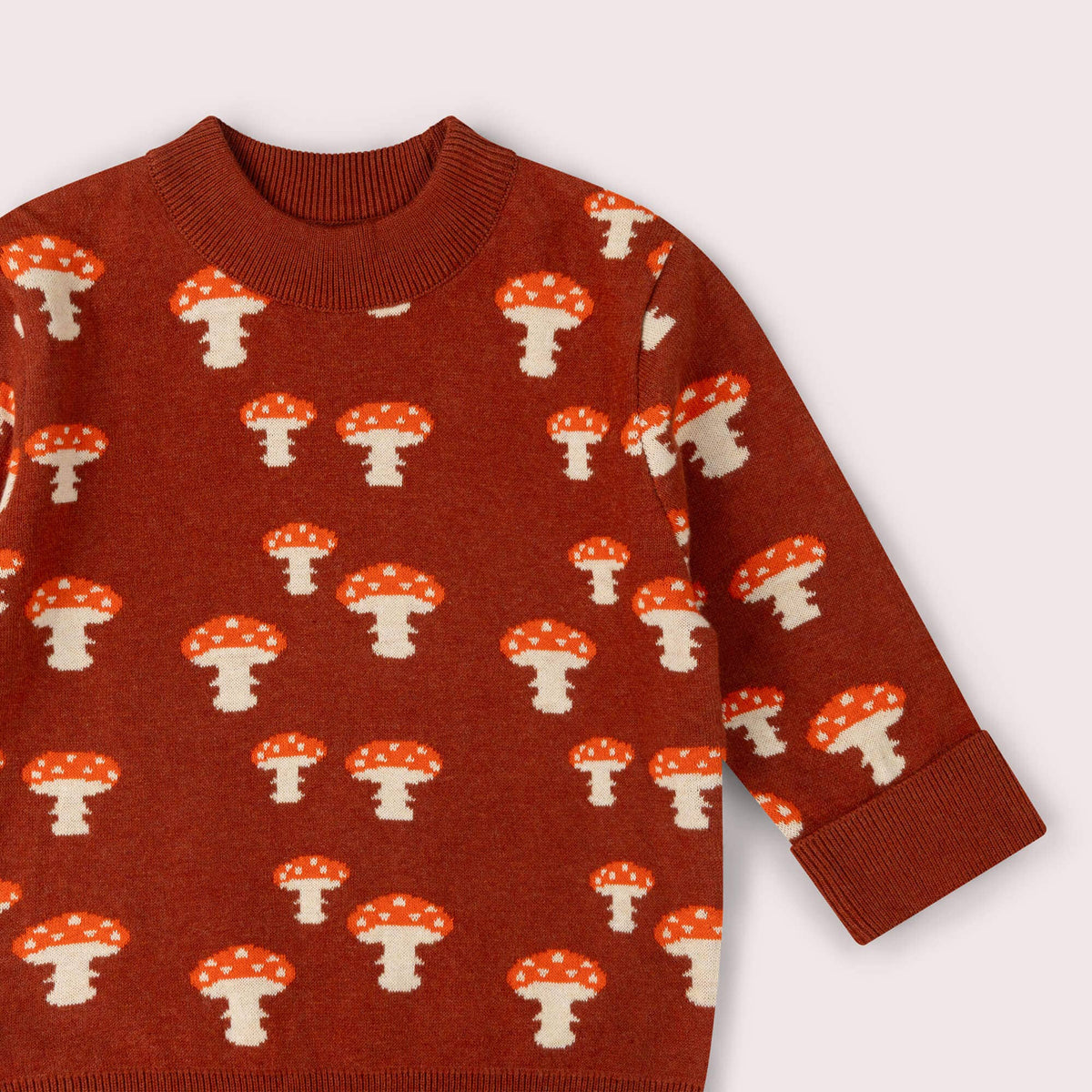 Little Green Radicals Organic Cotton Knitted Sweater - Rust, Mushrooms