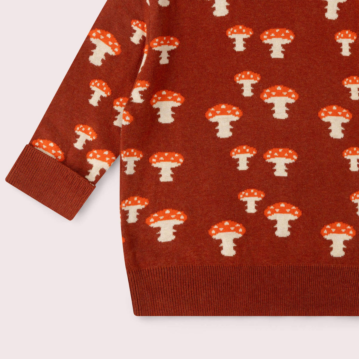 Little Green Radicals Organic Cotton Knitted Sweater - Rust, Mushrooms