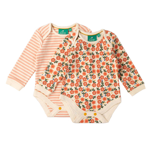 Little Green Radicals Organic Cotton Bodysuit 2 Pack - Pink, Petals