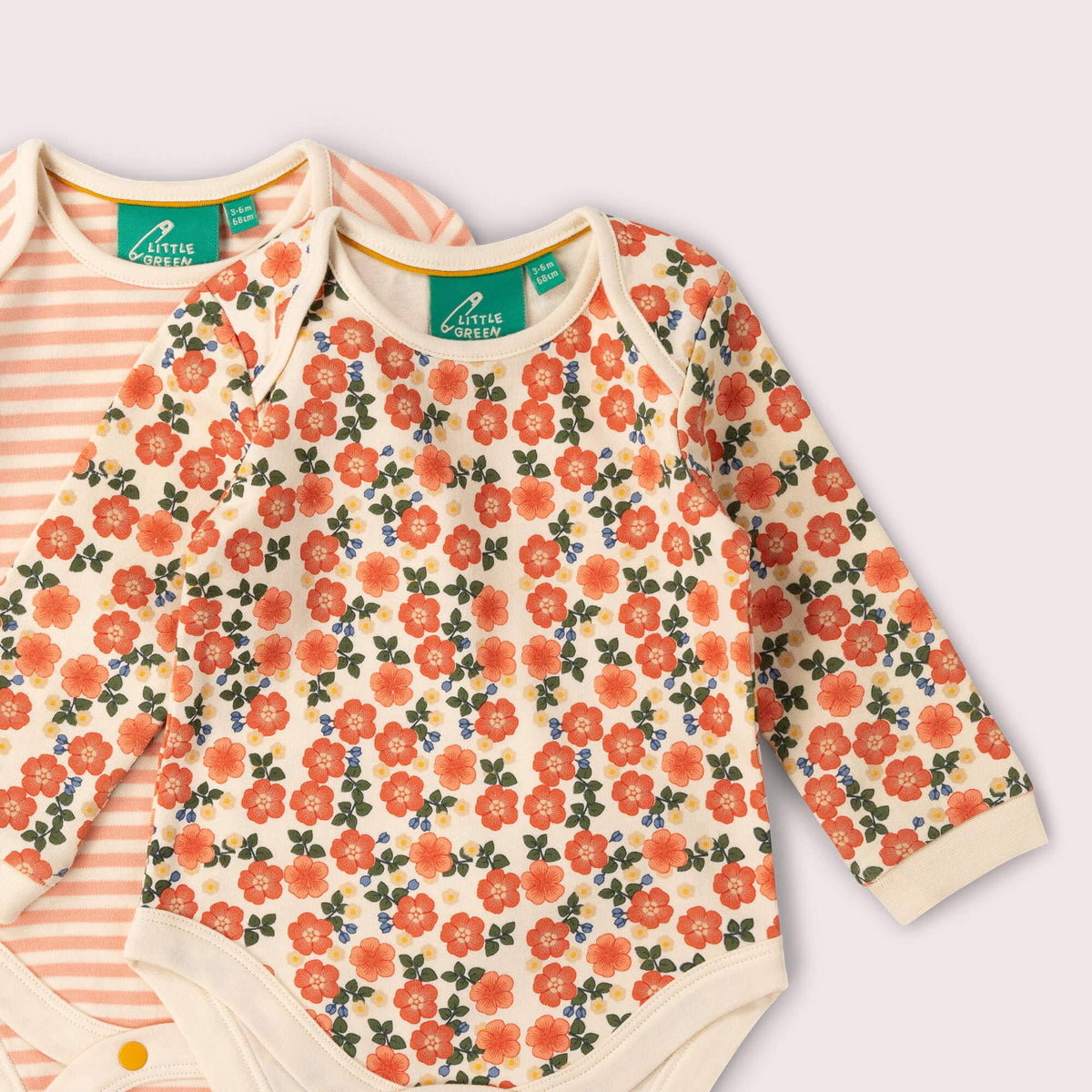 Little Green Radicals Organic Cotton Bodysuit 2 Pack - Pink, Petals