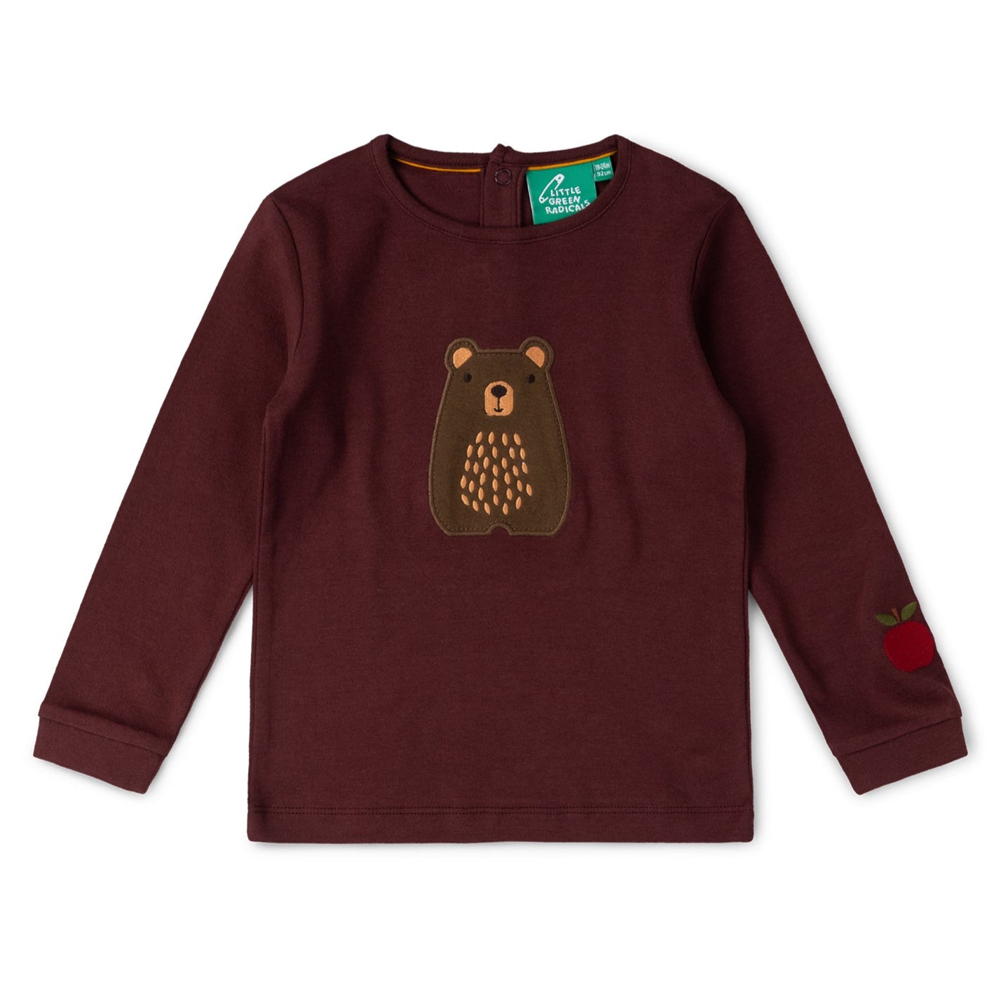 Little Green Radicals Organic Kids' Long Sleeved T-Shirt- Teddy Bear Appliqué