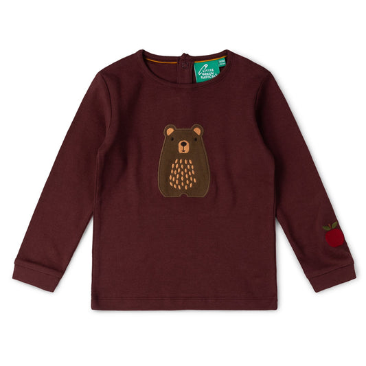 Little Green Radicals Organic Kids' Long Sleeved T-Shirt- Teddy Bear Appliqué