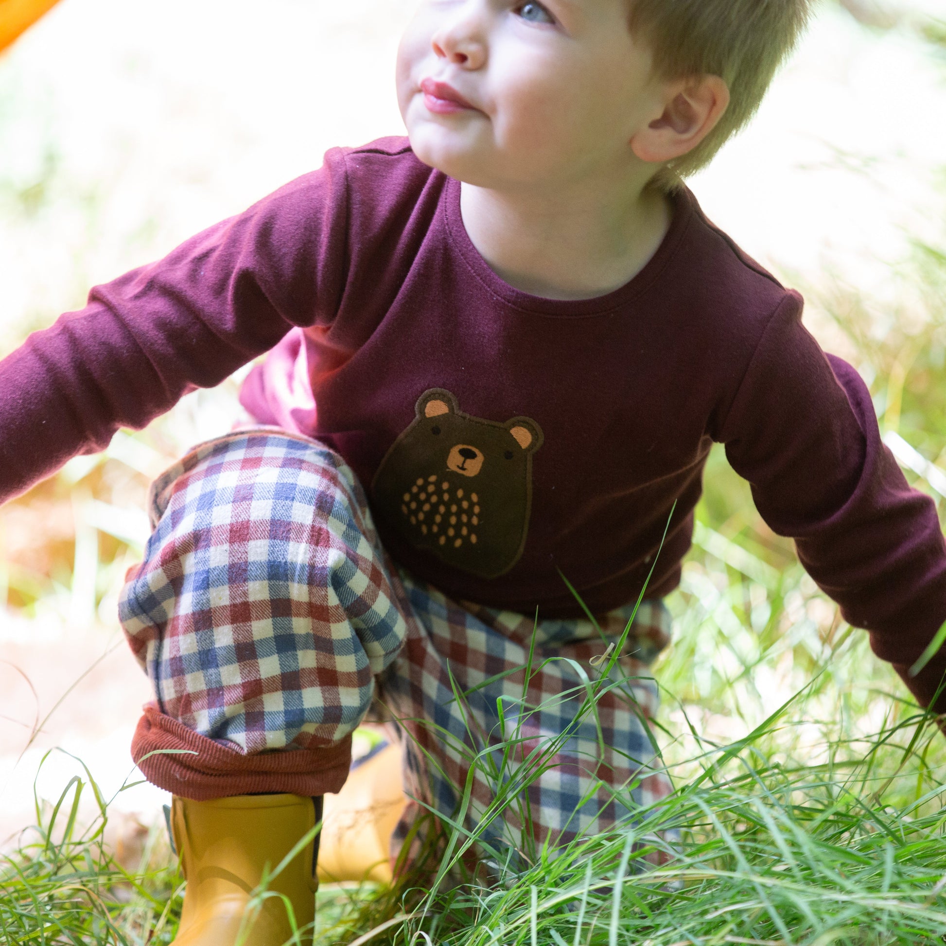 Little Green Radicals Organic Kids' Long Sleeved T-Shirt- Teddy Bear Appliqué