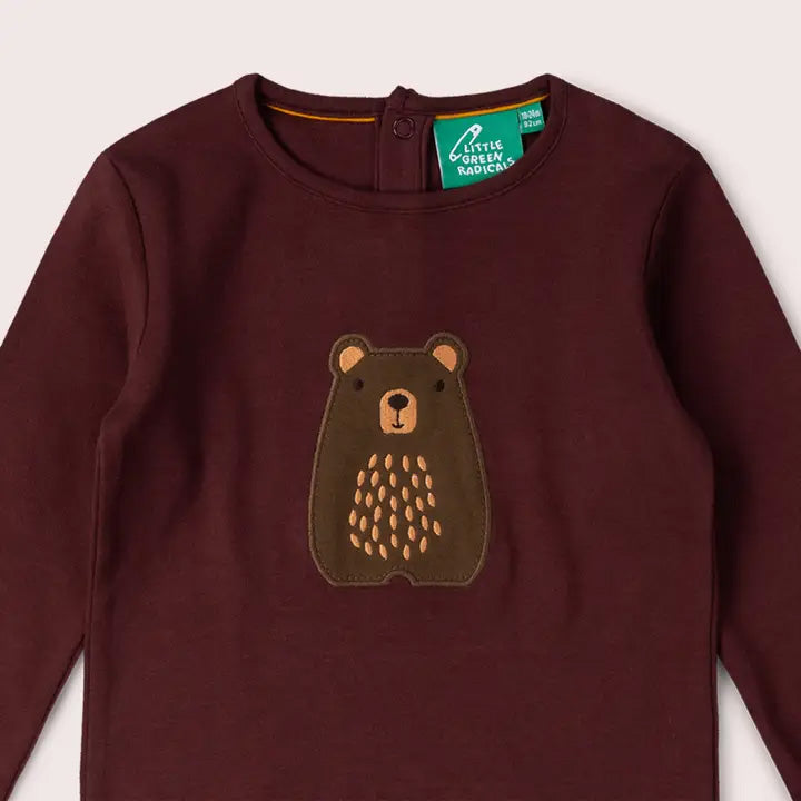 Little Green Radicals Organic Kids' Long Sleeved T-Shirt- Teddy Bear Appliqué