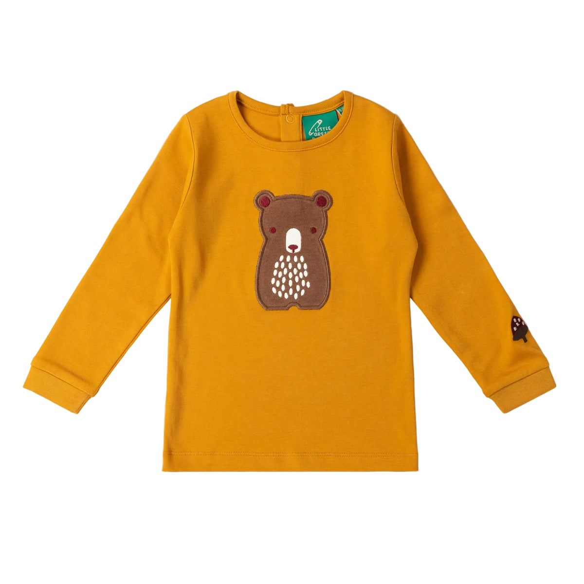 Little Green Radicals Organic Cotton Long Sleeve T-Shirt - Gold Brown Bear Appliqué