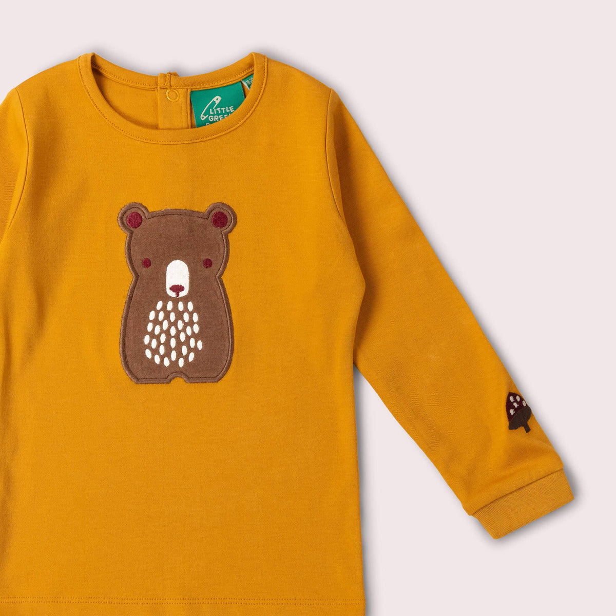 Little Green Radicals Organic Cotton Long Sleeve T-Shirt - Gold Brown Bear Appliqué