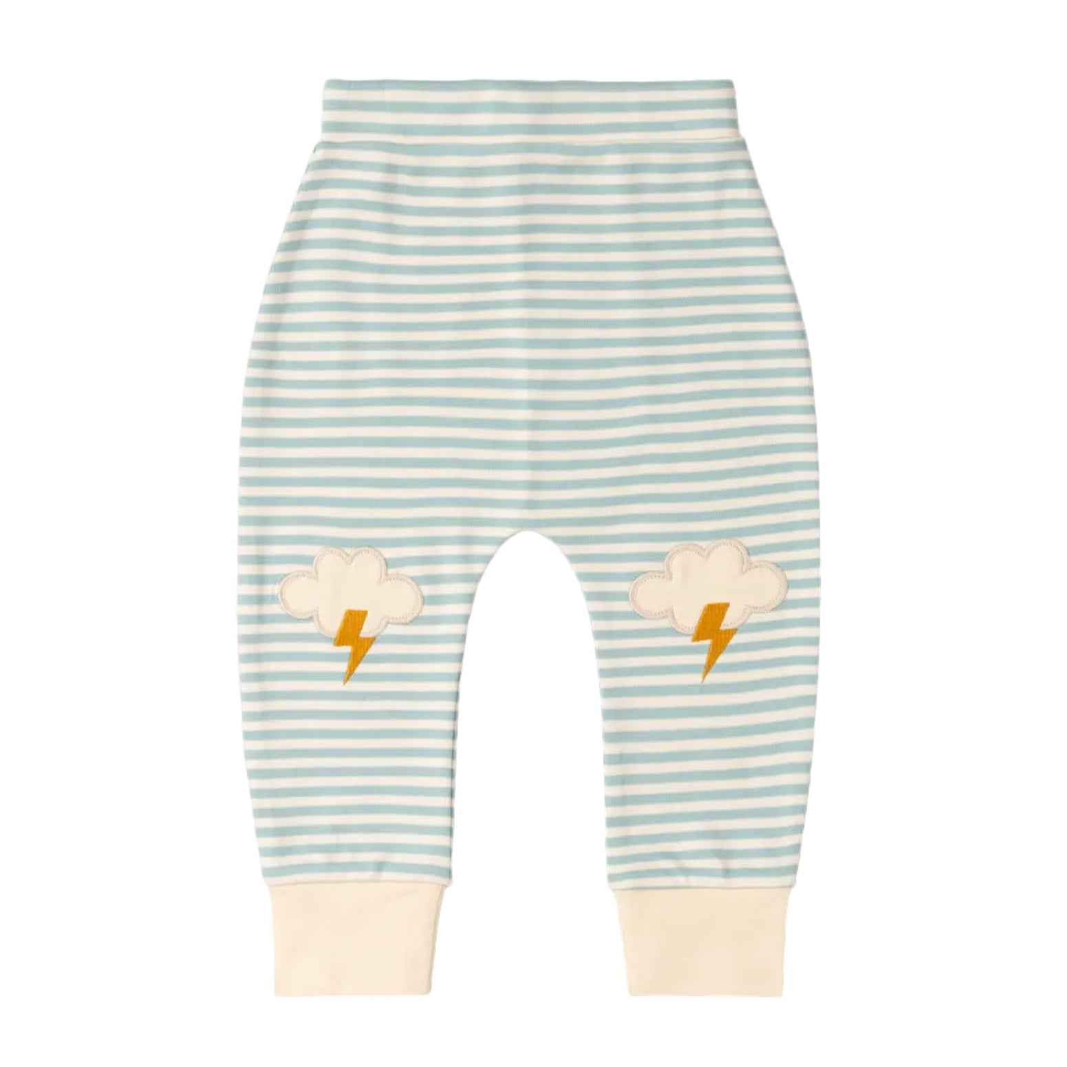 Organic Cotton Cloud Appliqué Knee Patch Striped Joggers | Little Green Radicals 