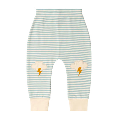 Organic Cotton Cloud Appliqué Knee Patch Striped Joggers | Little Green Radicals 