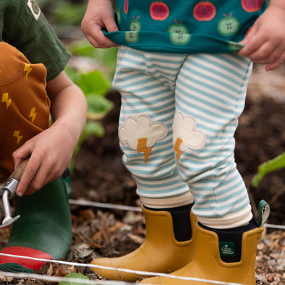 Organic Cotton Cloud Appliqué Knee Patch Striped Joggers | Little Green Radicals 